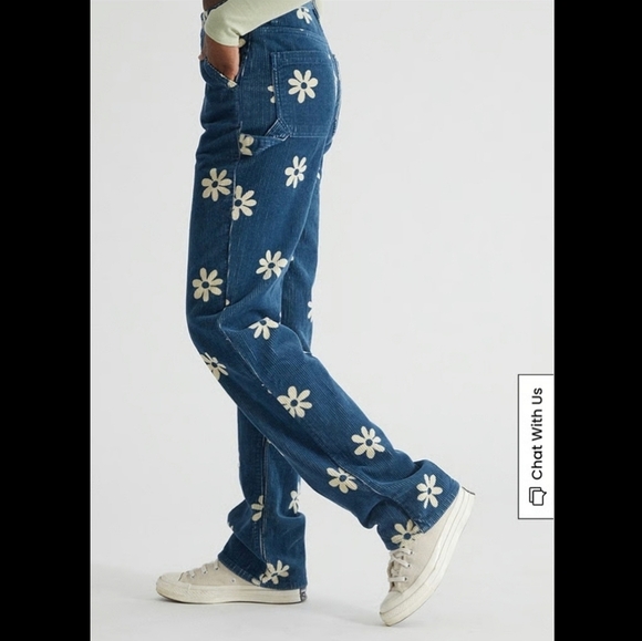 PacSun 90s Boyfriend Carpenter Corduroy Floral Jeans Size 26 - Picture 3 of 8